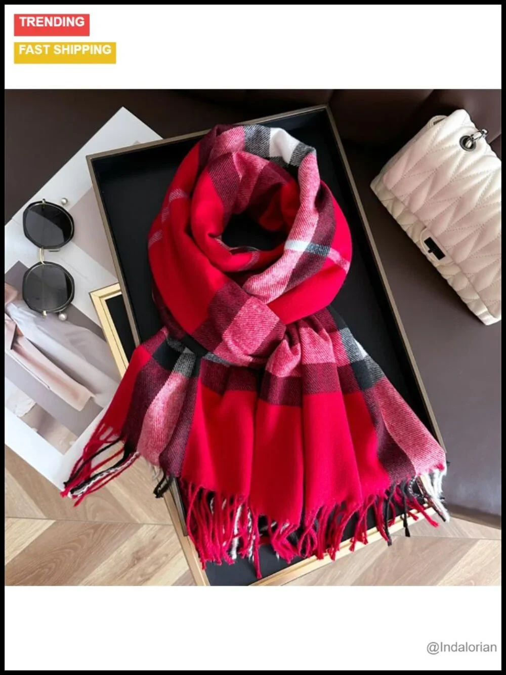 Cashmere Feel Long Plaid Pashmina Scarf Wrap Shawl